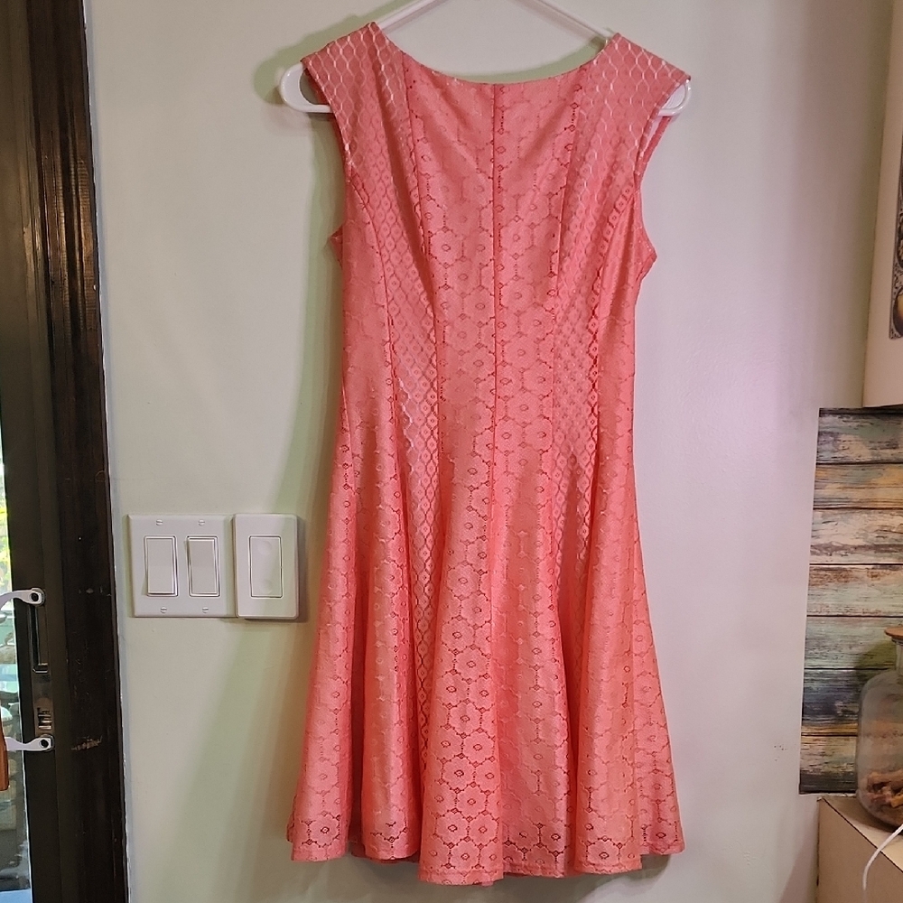 Danny & Nicole Coral Lace Midi Dress